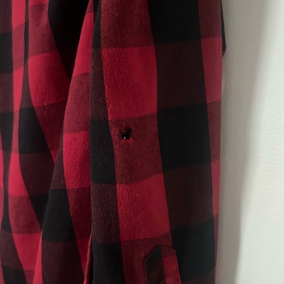 Beverly Hills Polo Club Button Up Mens M Red Black Buffalo Plaid Flannel - Picture 8 of 8